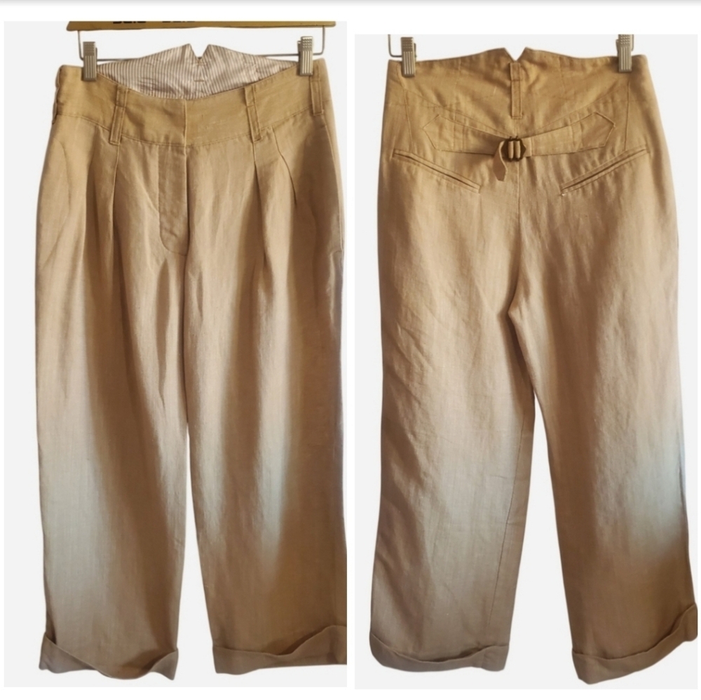 Express Linen Blend Pleated Pants Trousers Buckle Back Size 2 Poet Old Money